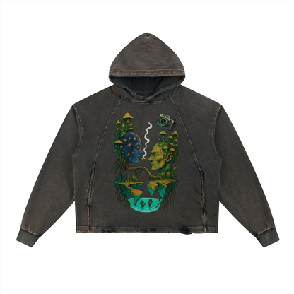 Vintage Washed Frayed-Hem Hoodie