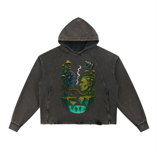 Vintage Washed Frayed-Hem Hoodie