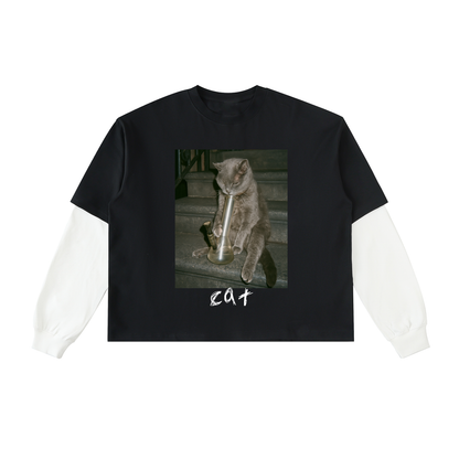 Layered Contrast Sleeve Cotton T-Shirt