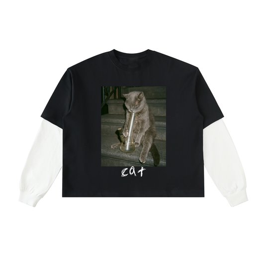 Layered Contrast Sleeve Cotton T-Shirt