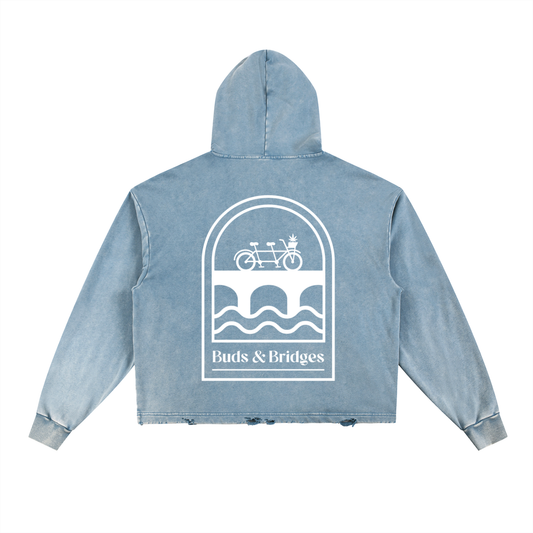 Vintage Washed Frayed-Hem Hoodie